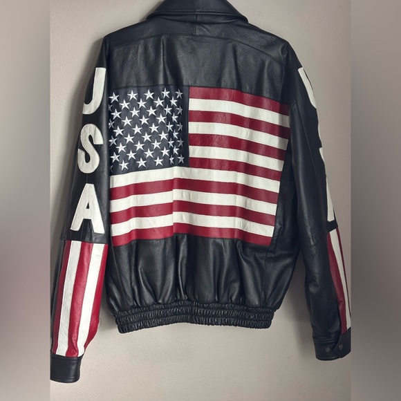 Leather World USA Flag Jacket – Genuine Leather – Men’s Large - Picture 2 of 14